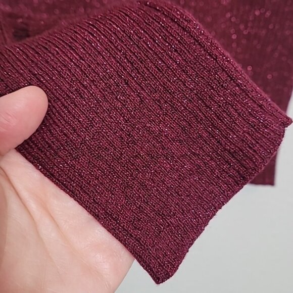 Y2K Wet Seal Cropped Long Sleeve Sweater Size L Red Sparkle Dolman Metallic 2000 - Picture 5 of 11